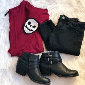 Maroon long sleeve with skull elbow patches